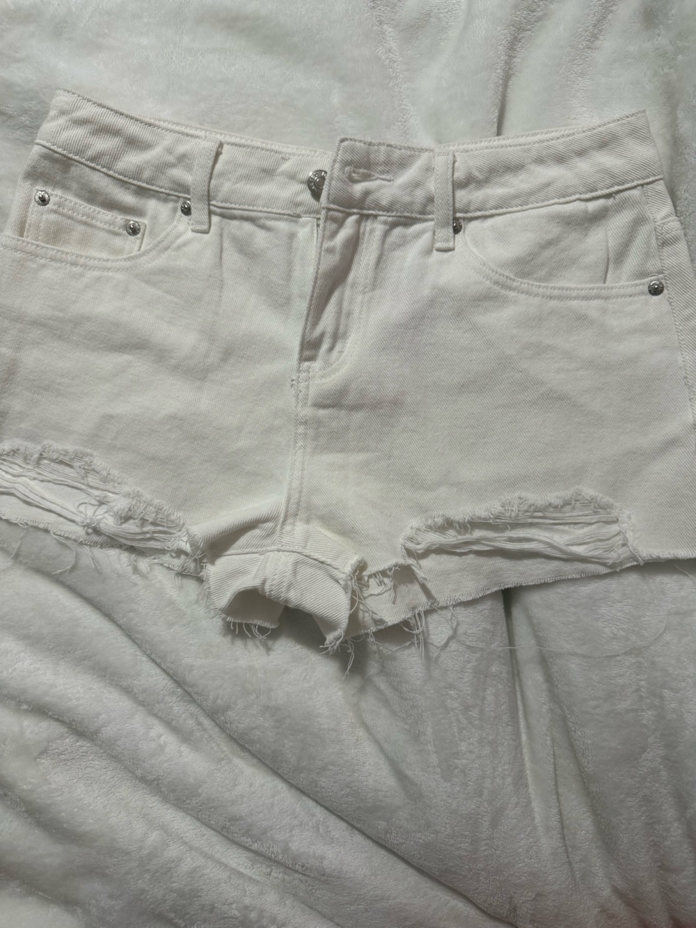 White Distressed Denim Shorts